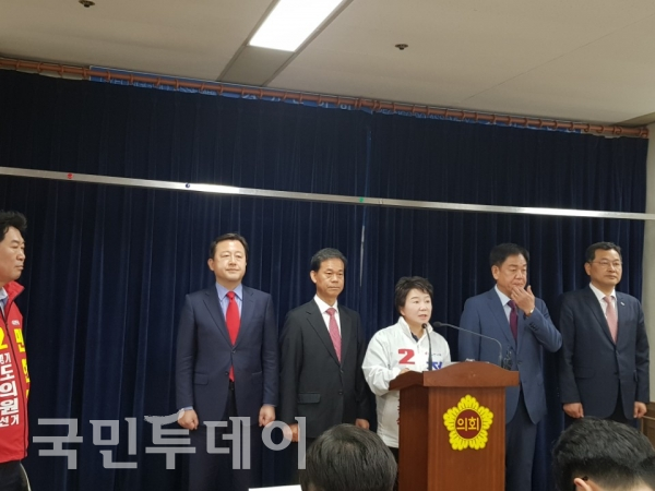 ▲ 정미경 전 국회의원 자유한국당 수원시장후보 출마선언 장면  ⓒ박종순기자